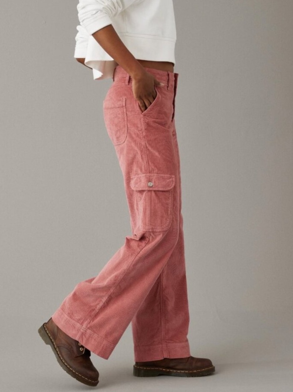 american eagle pink cordaroy super high rise baggy wide leg